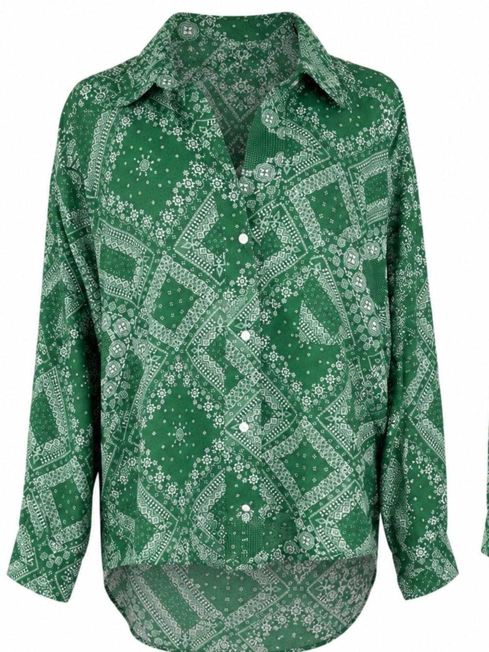 VICI Green Bandana Print Oversized Button Down Shirt Boho Western High Low Hem S